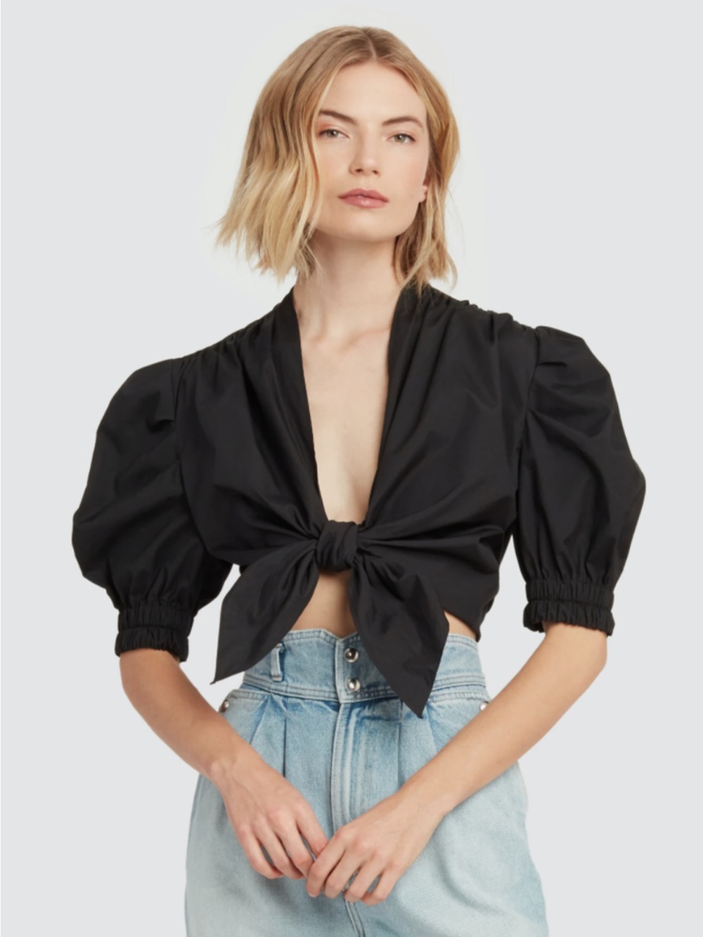 IRO Paris Mohana Puff-Sleeve Cropped Blouse Top